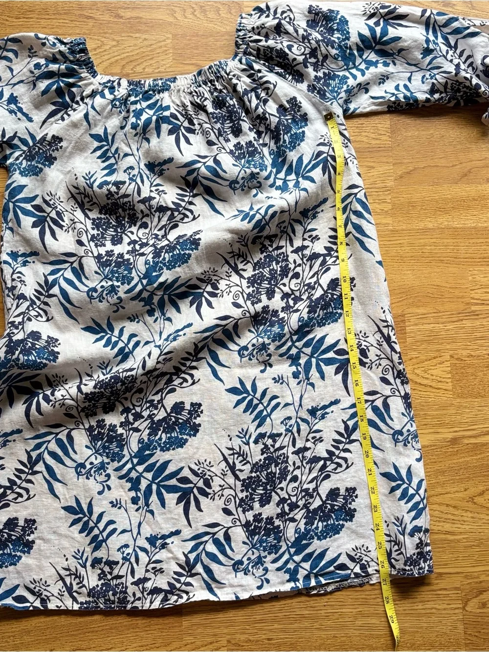 Valentina Naldi Blue White Floral Off-Shoulder Shift Dress Ties Linen Coastal L